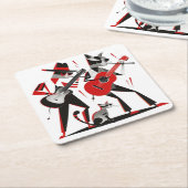Retro MCM Beatnik Cats Gitaren spelen Kartonnen Onderzetters (Schuin)