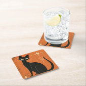  Retro MCM Black Cat Stars Sinaasappel Zwart Kartonnen Onderzetters (Insitu)