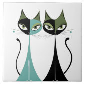  Retro MCM Cats Turquoise Zwart Groen Tegeltje (Voorkant)