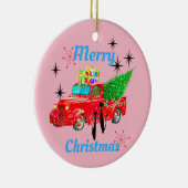 Retro MCM Cool Cat Red Truck Tree Keramisch Ornament (Rechts)