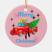 Retro MCM Cool Cat Red Truck Tree Keramisch Ornament (Voorkant)