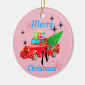 Retro MCM Cool Cat Red Truck Tree Keramisch Ornament (Links)