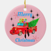 Retro MCM Cool Cat Red Truck Tree Keramisch Ornament (Achterkant)