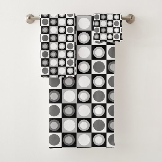 Retro MCM geometrisch patroon zwart wit Bad Handdoek (Insitu)