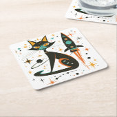 Retro MCM Kat Ruimteschip Sterren Planet Kartonnen Onderzetters (Schuin)