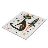 Retro MCM Kat Ruimteschip Sterren Planet Tegeltje (Zijkant)