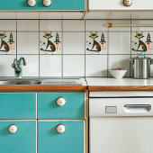 Retro MCM Kat Ruimteschip Sterren Planet Tegeltje