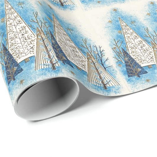 Retro MCM Kerstbomen Cadeaupapier (Rol Hoek)