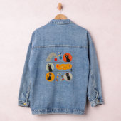 Retro MCM Zwarte Kat: Kosmische Abstracte Grafisch Denim Jacket (Hangar)