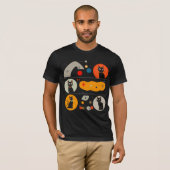 Retro MCM Zwarte Kat: Kosmische Abstracte Grafisch T-shirt (Voorkant volledig)