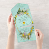 Retro Meadow Classic Flowers All In One Uitnodiging (Afscheurbaar)
