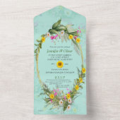 Retro Meadow Classic Flowers All In One Uitnodiging (Binnen)