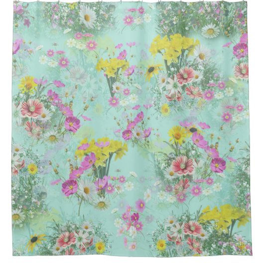 Retro Meadow Classic Flowers Douchegordijn (Voorkant)