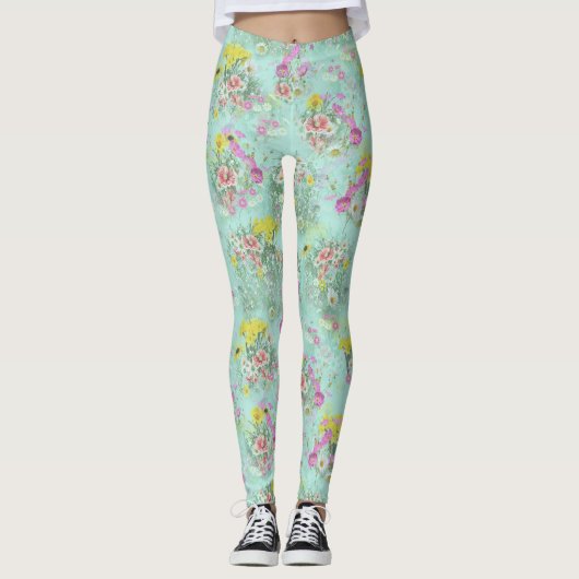 Retro Meadow Classic Flowers Leggings (Voorkant)