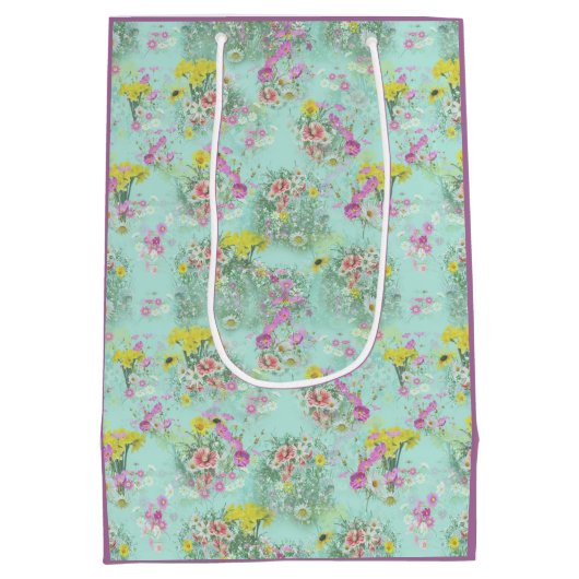 Retro Meadow Classic Flowers Medium Cadeauzakje (Achterkant)
