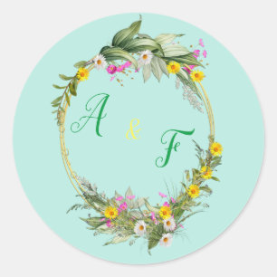 Retro Meadow Classic Flowers Ronde Sticker