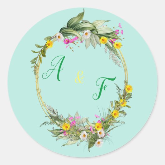 Retro Meadow Classic Flowers Ronde Sticker (Voorkant)
