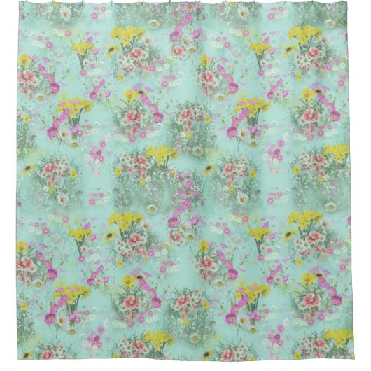 Retro Meadow Classic Flowers Showgordijn Douchegordijn (Voorkant)