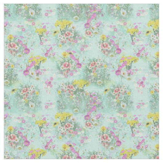 Retro Meadow Classic Flowers Stof (Close Up)