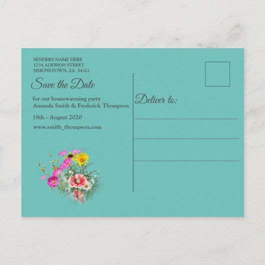 Retro Meadow Field Flowers Aankondigingskaart (Achterkant)