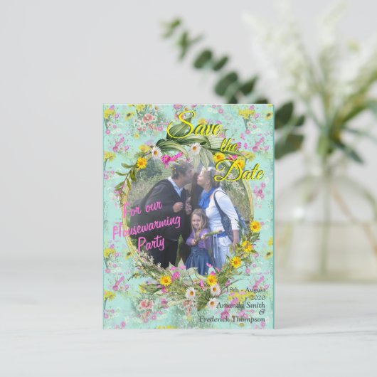 Retro Meadow Field Flowers Aankondigingskaart (Staand voorkant)