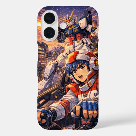 Retro Mecha Piloot Stadsgevecht Case-Mate iPhone Case (Achterkant)