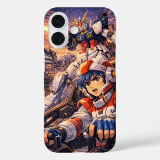 Retro Mecha Pilot City Battle iPhone 16 Hoesje