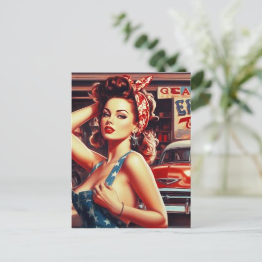 Retro Mechanisch Meisje Briefkaart (Staand voorkant)