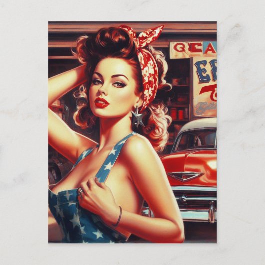 Retro Mechanisch Meisje Briefkaart (Voorkant)