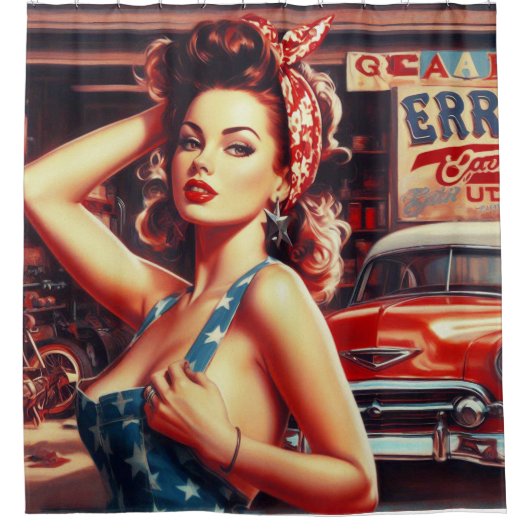 Retro Mechanisch Meisje Douchegordijn (Voorkant)