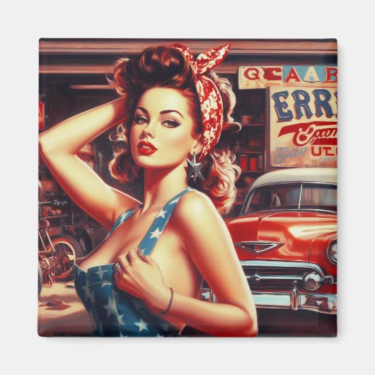 Retro Mechanisch Meisje Magneet (Voorkant)