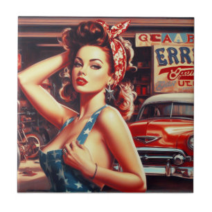 Retro Mechanisch Meisje Tegeltje