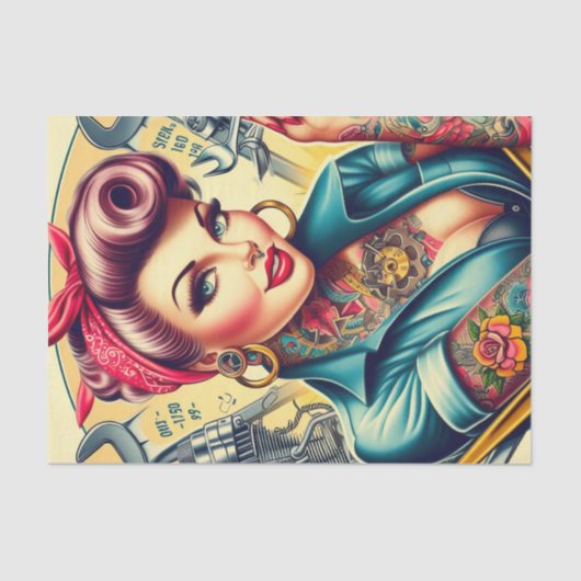 Retro Mechanisch Meisje Tissuepapier (Voorkant)