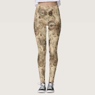 Retro Mechanische Blauwdruk Sepia Bruin Leggings
