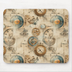 Retro Mechanische Blauwdruk Sepia Bruin Muismat