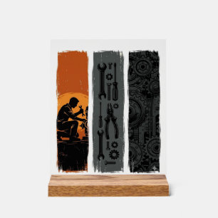 Retro mechanische gereedschap Gear Triptych Shirt  Acryl Bord