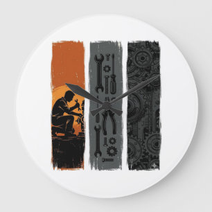 Retro mechanische gereedschap Gear Triptych Shirt  Grote Klok