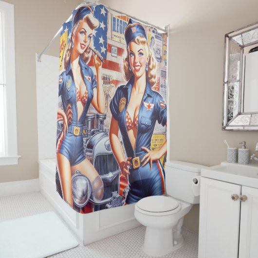 Retro Mechanische Pin-up Douchegordijn (In situ)