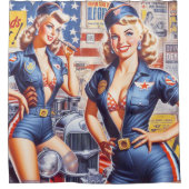 Retro Mechanische Pin-up Douchegordijn (Voorkant)