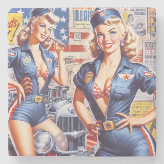 Retro Mechanische Pin-up Stenen Onderzetter (Voorkant)