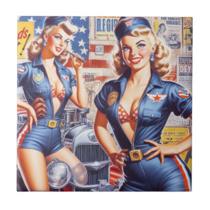 Retro Mechanische Pin-up Tegeltje