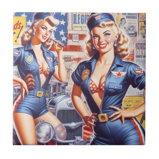 Retro Mechanische Pin-up Tegeltje (Voorkant)