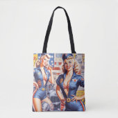 Retro Mechanische Pin-up Tote Bag (Voorkant)