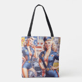Retro Mechanische Pin-up Tote Bag (Achterkant)