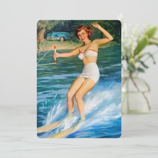  Retro Medcalf Water Skien Pin-up Meisje Kaart (Staand voorkant)