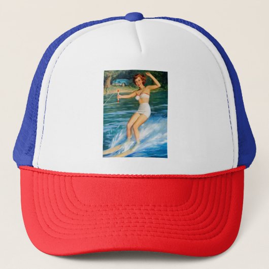 Retro Medcalf Water Skien Pin-up Meisje Trucker Pet (Voorkant)