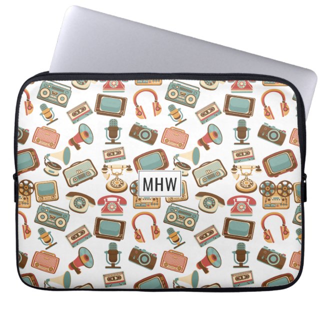 Retro Media aangepaste monogram laptophoezen Laptop Sleeve (Voorkant)
