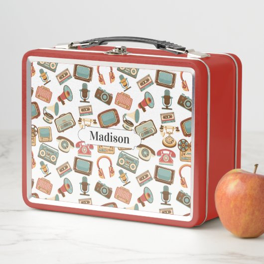 Retro Media Patroon aangepaste naam lunchdozen (In situ)