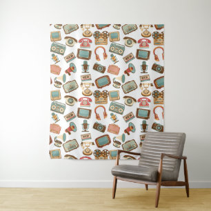 Retro Media Pattern tapestries Wandkleed
