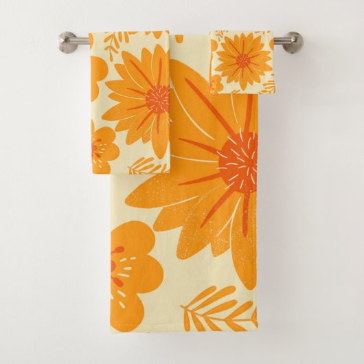 Retro medio Oranje ventilatorpatroon Bad Handdoek (Insitu)